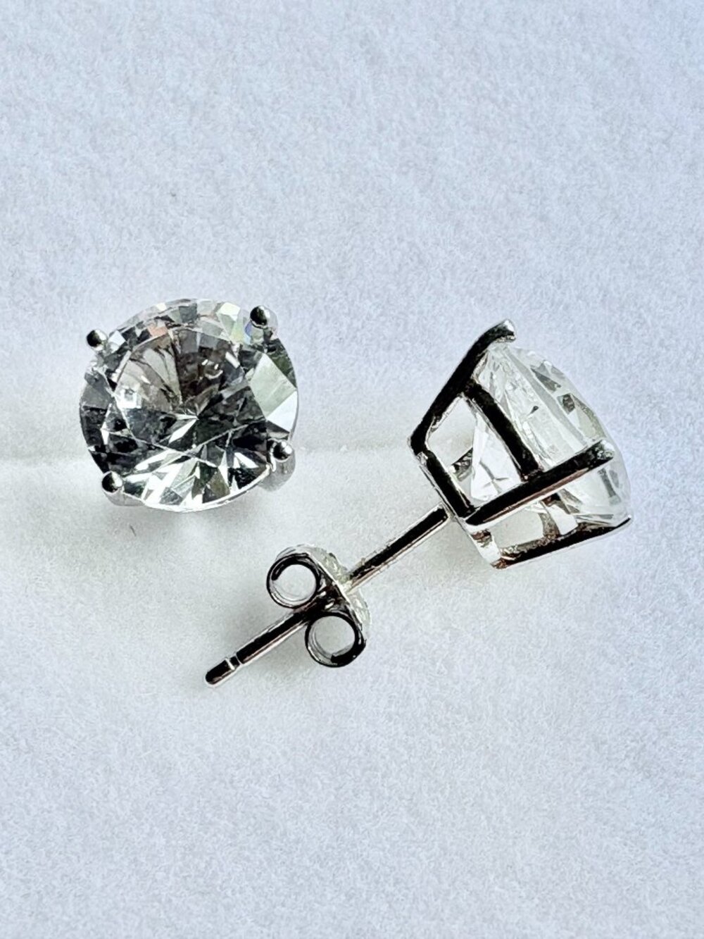 NEW Sterling Silver White Sapphire Round Cut Solitaire Stud Earrings -  4ct TW
